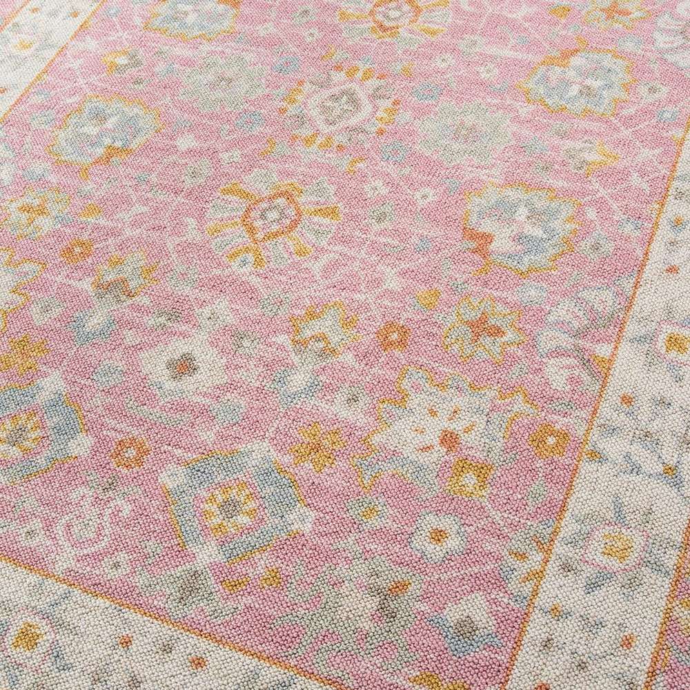 Momeni Anatolia Indoor Rug - ANA-8 Pink features a soft pink background with intricate floral and geometric patterns in muted tone
