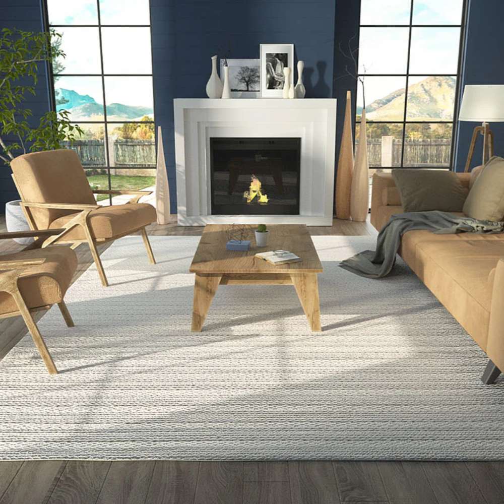 Momeni Andes Indoor Rug - AND-9 Ivory anchors a modern living room with its ivory tones and textured wool surface