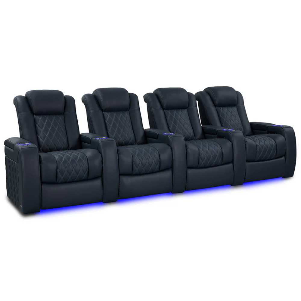 Moonlight Blue Valencia Tuscany Luxury Edition Home Theater Seating Row of 4 Width 129.75 Height 43.5 Depth 40