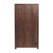 Solid wood back panel of the Crate & Barrel Morris 36" Chocolate Brown Wood and Glass Bookcase Cabinet