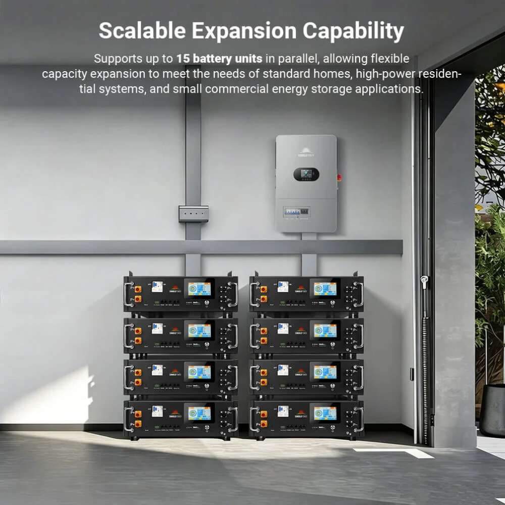 Multiple Sun Gold Power CoreX 5 Pro Server Rack 48V 100Ah Residential Energy Storage Battery Pack units stacked to demonstrate expandable energy storage
