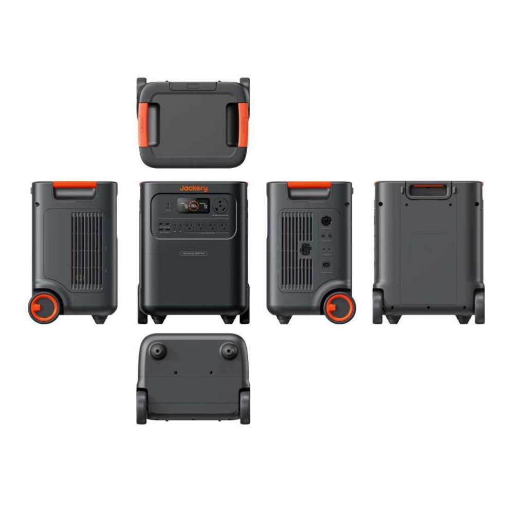 Multiple views of Jackery HomePower 3600 Plus Portable Power Station displaying the front, sides, back, top, and bottom design