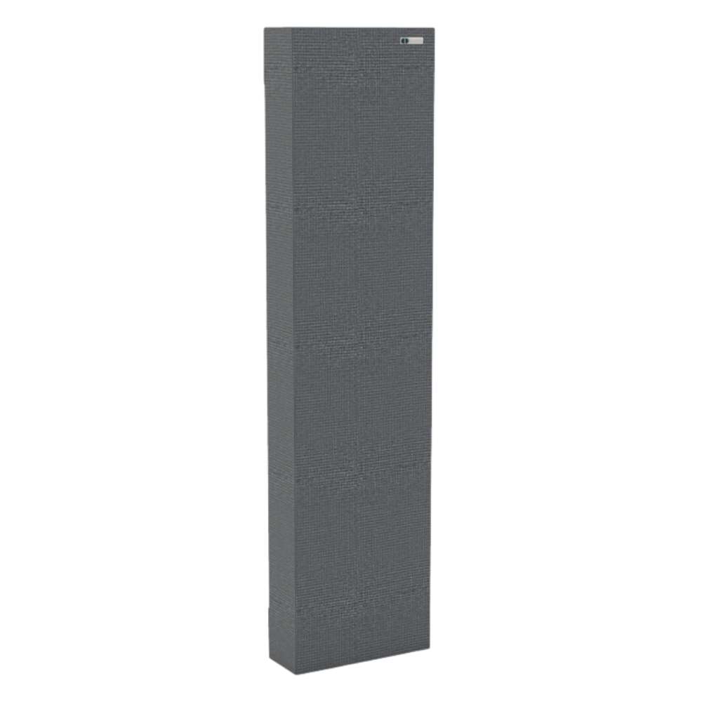 Narrow Chaucer GIK Acoustics Classic Bass Trap in gray fabric finish for improved room acoustics and bass absorption