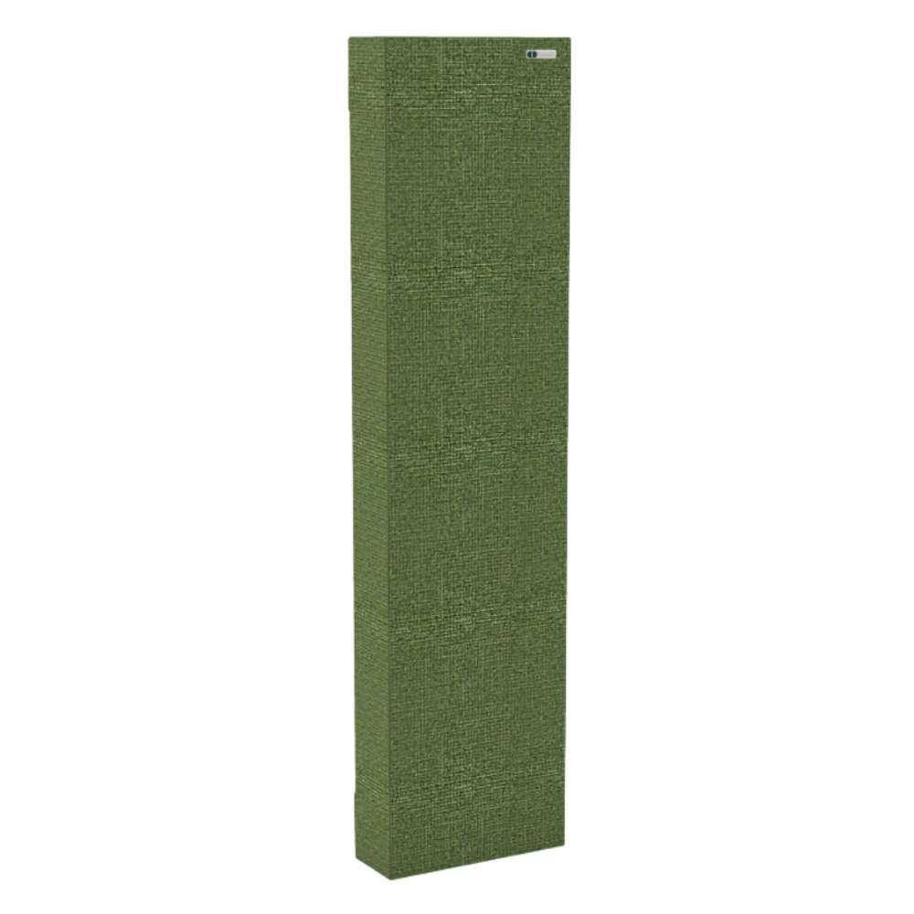 Narrow Staffa GIK Acoustics Classic Bass Trap in green fabric finish for managing bass buildup in audio rooms