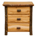 Natural Fireside Lodge Log XL Three Drawer Nightstand is shown with all three drawers open, revealing the storage space inside