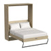 Natural Oak Inovabed Wall Bed shown open at an angle with white bedding and black support legs