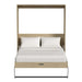 Natural Oak Inovabed Wall Bed shown open from the front with white bedding and black support legs