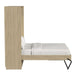 Natural Oak Inovabed Wall Bed shown open from the side with white bedding and a black support leg