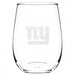 New York Giants Crate & Barrel NFL Aspen 17oz Stemless Wine Glass, Set of 4 features a clear stemless glass etched with the Giants lowercase "ny" logo