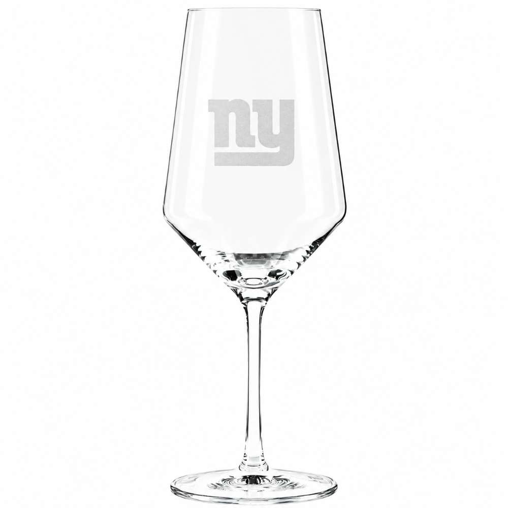 New York Giants Crate & Barrel NFL Tour 18oz Red Wine Glass, Set of 4 featuring the Giants “ny” logo etched on a clear stemmed wine glass