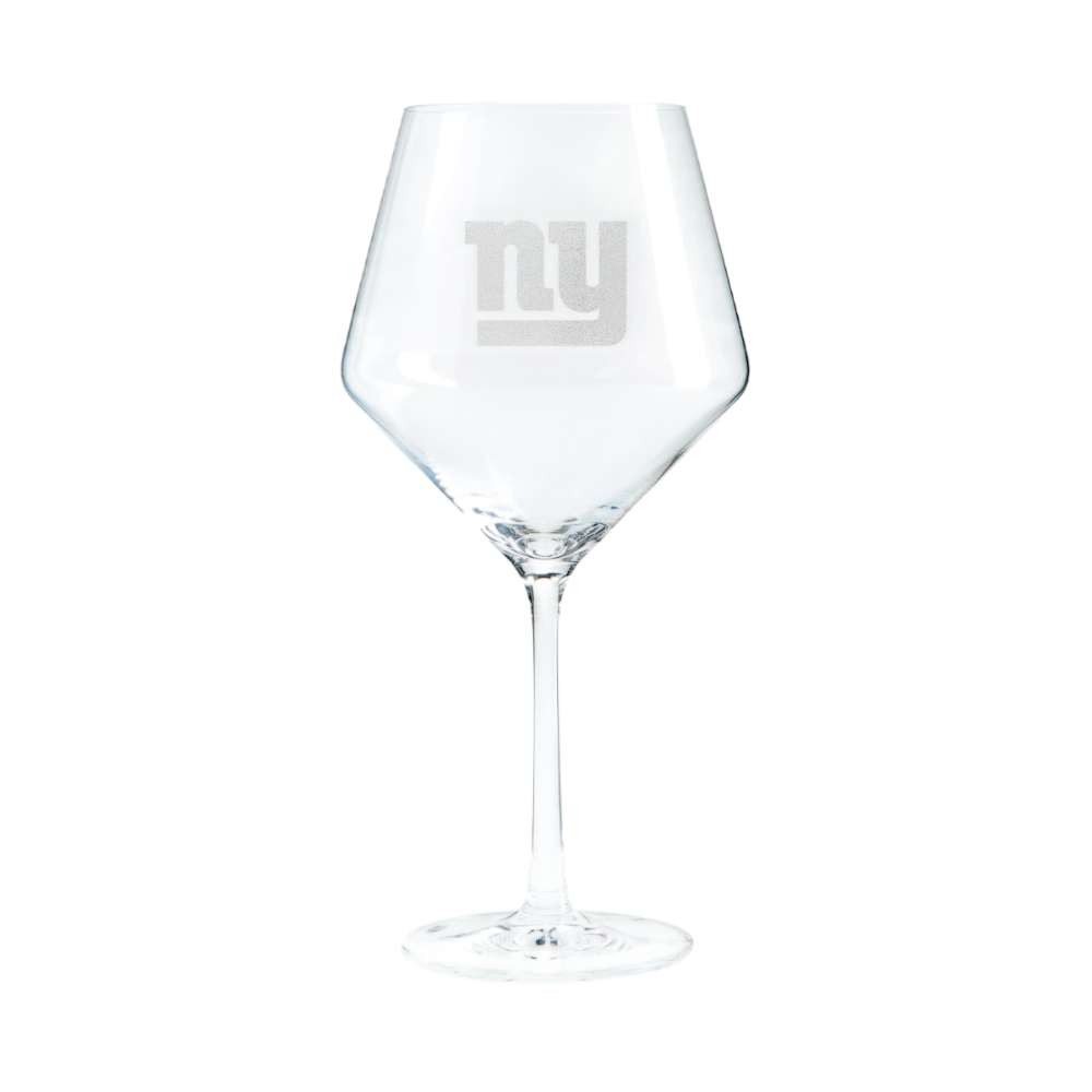 New York Giants Crate & Barrel NFL Tour 24oz Red Wine Glass, Set of 4 featuring the Giants lowercase NY logo etched on a clear stemmed wine glass