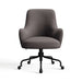 Night Ascend Linen Weave Crate & Barrel Bellevue Upholstered Office Chair in dark charcoal gray fabric with a rounded silhouette and black caster base