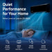 Nighttime bedroom graphic highlights quiet 28 dB operation from ACiQ 9000 BTU Essentials 21 SEER2 Single Zone Wall Mount Mini Split Heat Pump System
