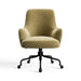 Olive Doux Chenille Crate & Barrel Bellevue Upholstered Office Chair in olive green chenille fabric with rounded arms and a rolling black base