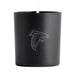 Onyx black single-wick Crate & Barrel Monochrome Scented Candle featuring a subtle Atlanta Falcons logo on the front