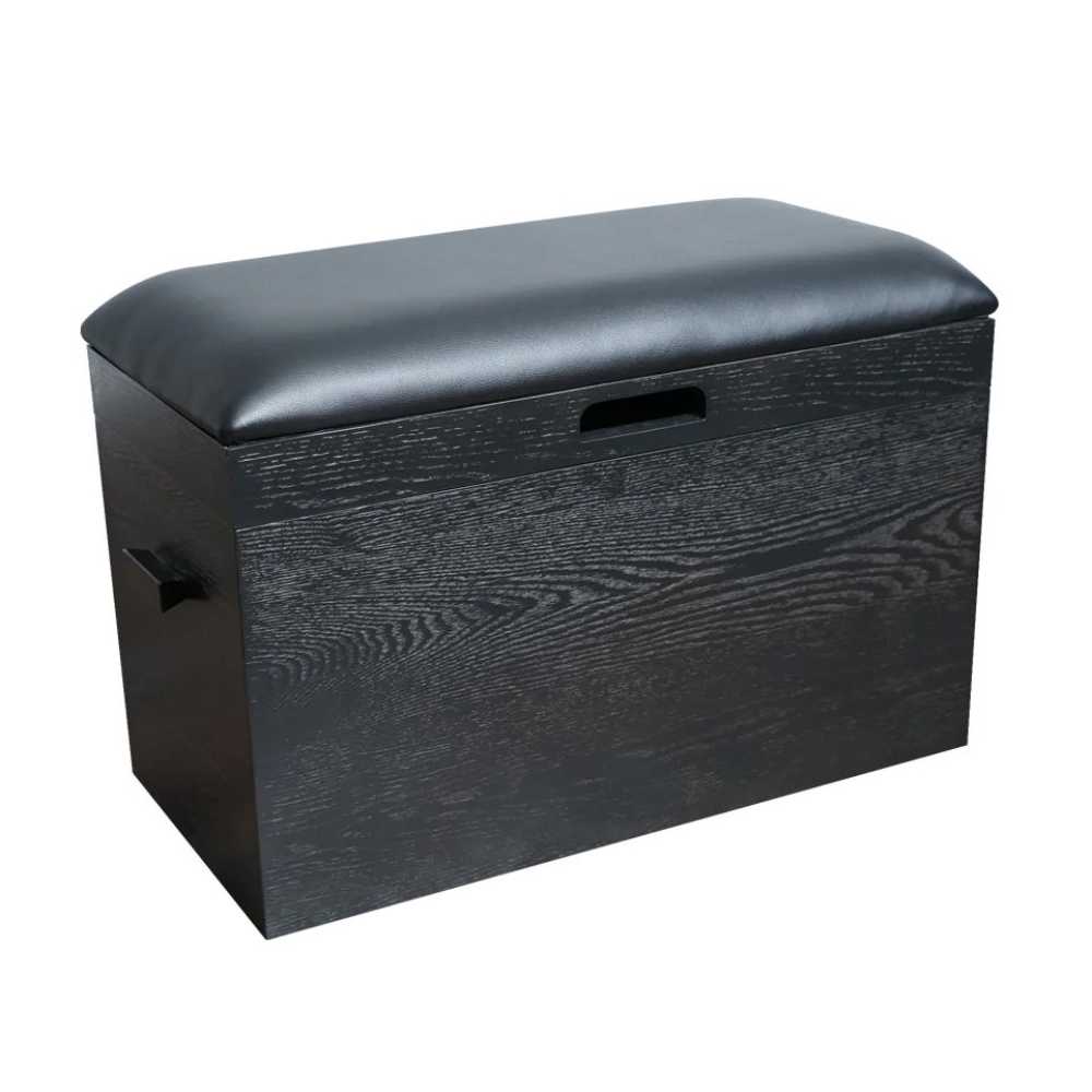 Onyx Game Theory Tables Ottoman For Origins Game Table features a black cushion and a dark wood grain exterior