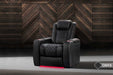 Onyx Valencia Tuscany Luxury Edition Home Theater Seating showcases a sleek black leather recliner with diamond stitching and ambient under-seat lighting