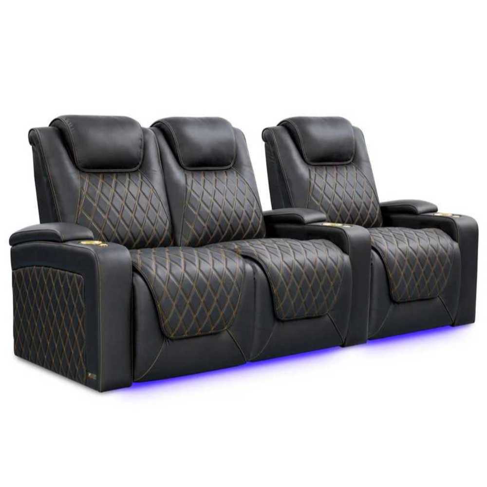 Onyx with Gold Stitching Valencia Oslo Ultimate Edition Home Theater Seating Row of 3 Loveseat Left Width 93 Height 44.5 Depth 38