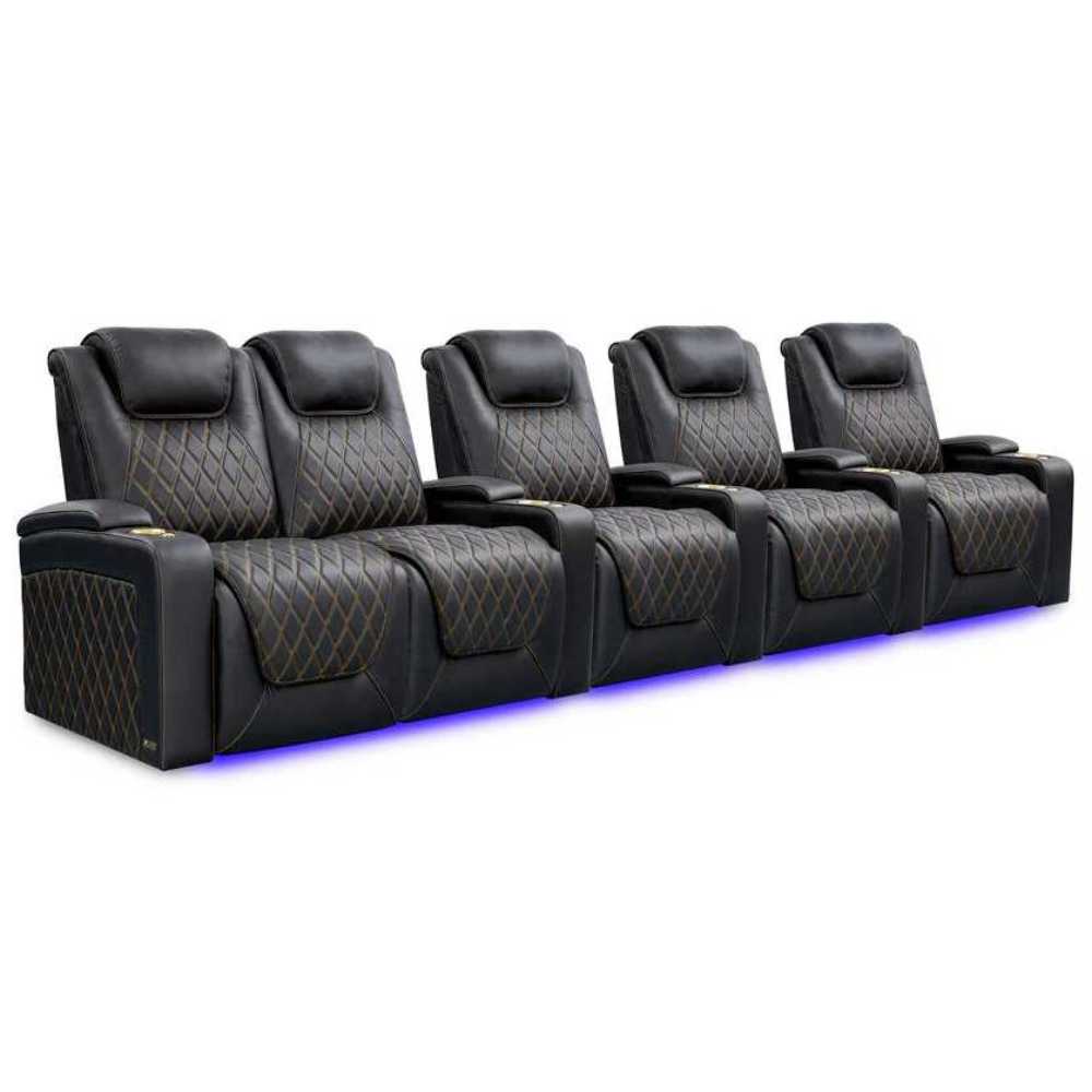 Onyx with Gold Stitching Valencia Oslo Ultimate Edition Home Theater Seating Row of 5 Loveseat Left Width 155 Height 44.5 Depth 38