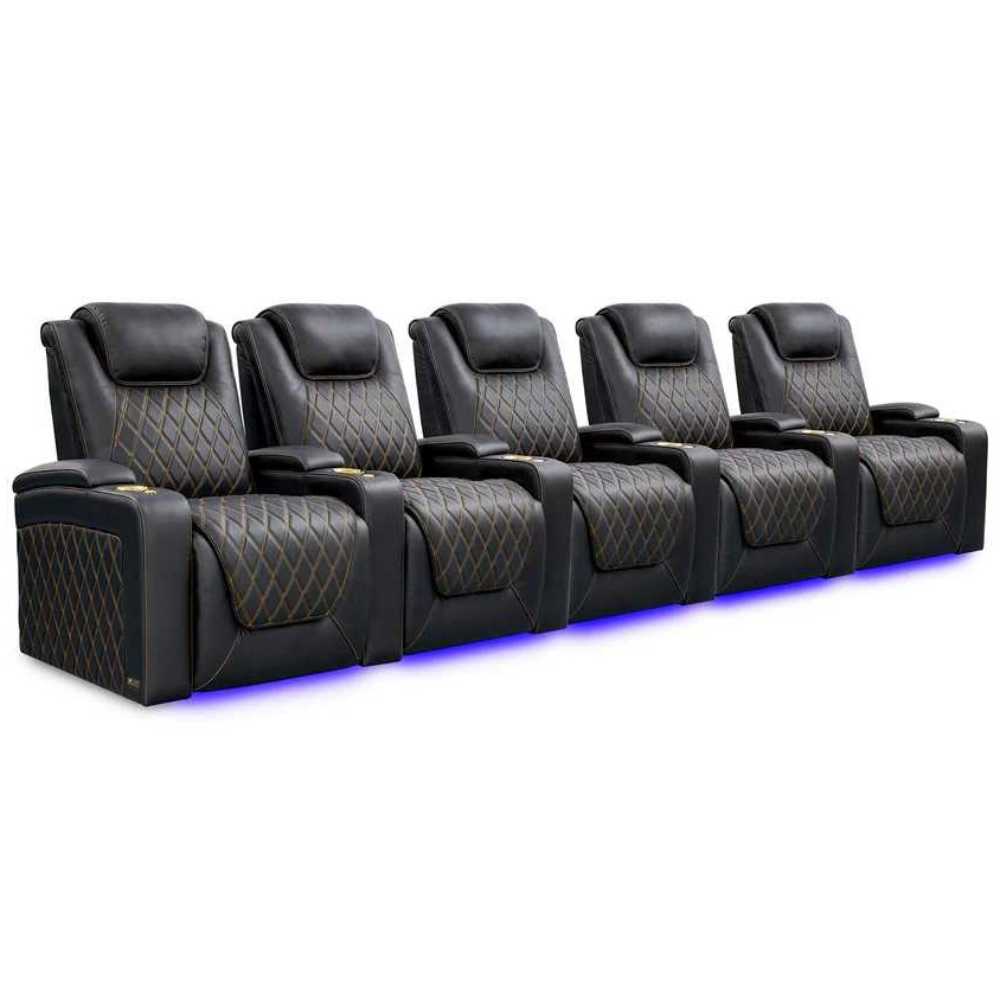 Onyx with Gold Stitching Valencia Oslo Ultimate Edition Home Theater Seating Row of 5 Width 161.75 Height 44.5 Depth 38