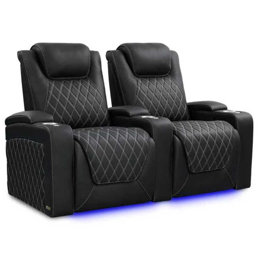 Onyx with Silver Stitching Valencia Oslo Ultimate Edition Home Theater Seating Row of 2 Width 68.75 Height 44.5 Depth 38