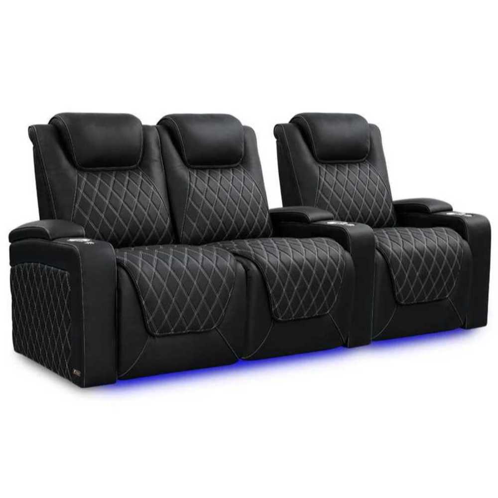 Onyx with Silver Stitching Valencia Oslo Ultimate Edition Home Theater Seating Row of 3 Loveseat Left Width 93 Height 44.5 Depth 38