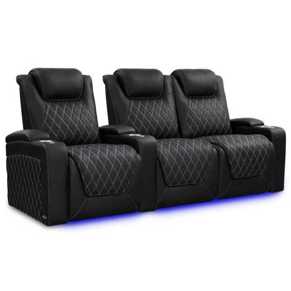 Onyx with Silver Stitching Valencia Oslo Ultimate Edition Home Theater Seating Row of 3 Loveseat Right Width 93 Height 44.5 Depth 38