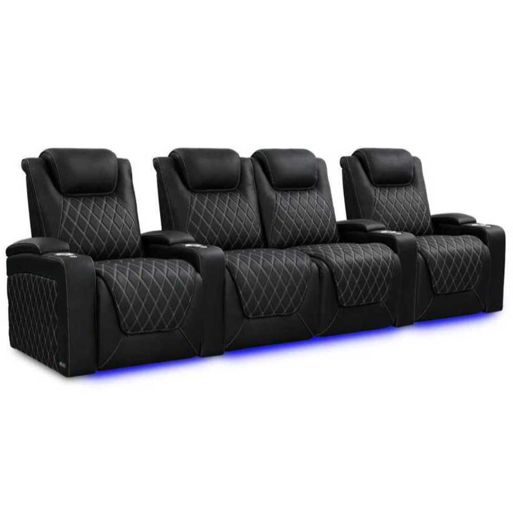 Onyx with Silver Stitching Valencia Oslo Ultimate Edition Home Theater Seating Row of 4 Loveseat Center Width 124 Height 44.5 Depth 38