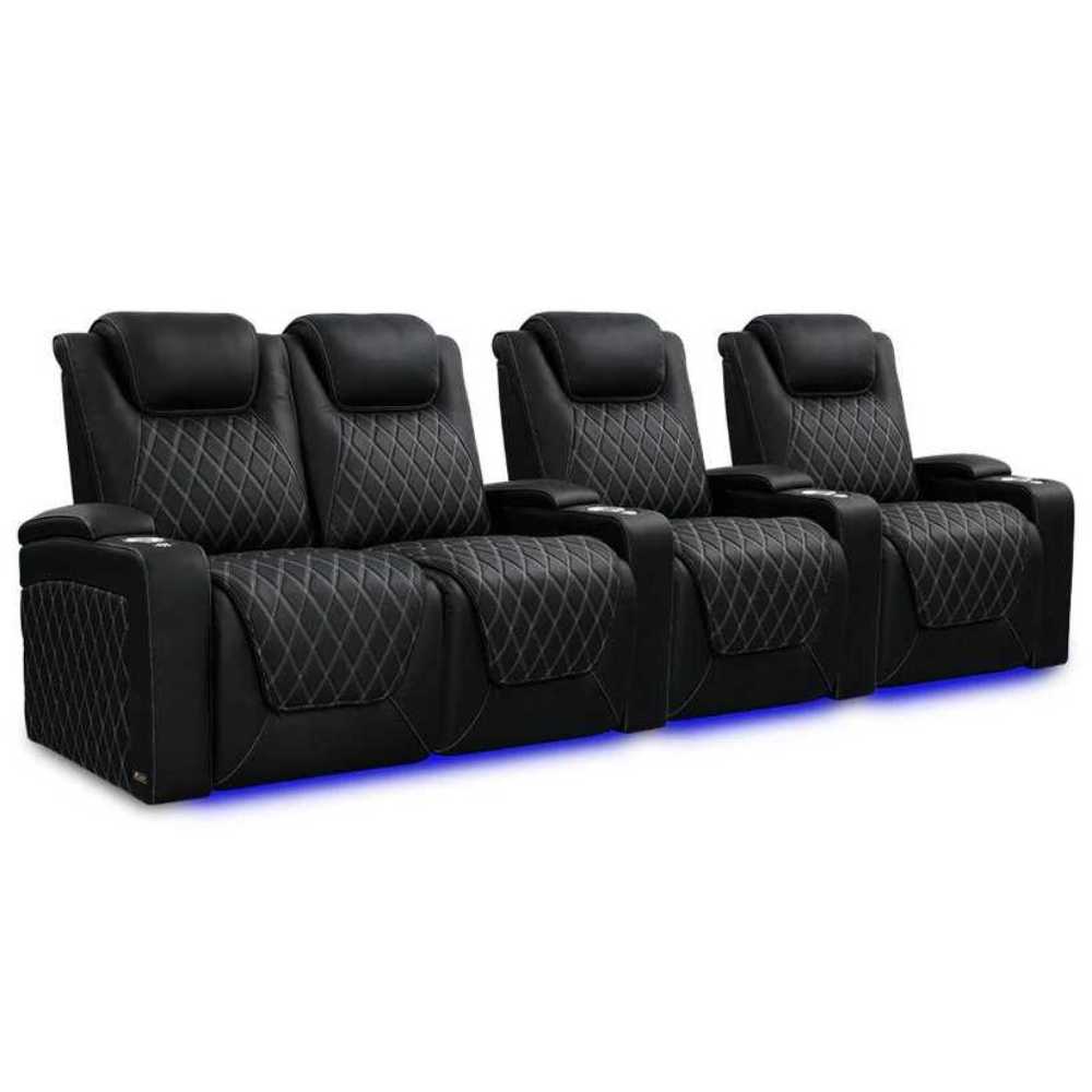 Onyx with Silver Stitching Valencia Oslo Ultimate Edition Home Theater Seating Row of 4 Loveseat Left Width 124 Height 44.5 Depth 38