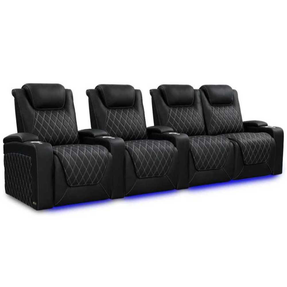 Onyx with Silver Stitching Valencia Oslo Ultimate Edition Home Theater Seating Row of 4 Loveseat Right Width 124 Height 44.5 Depth 38