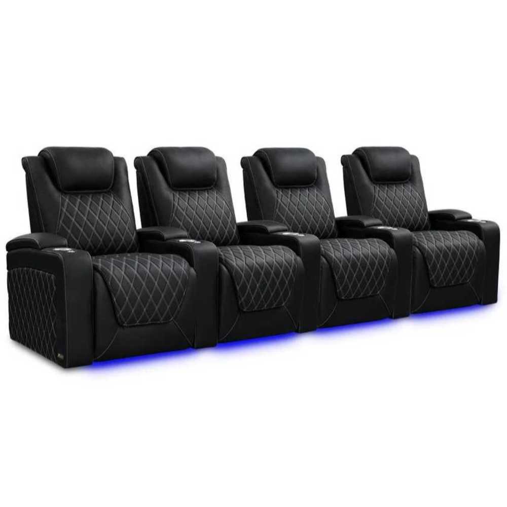 Onyx with Silver Stitching Valencia Oslo Ultimate Edition Home Theater Seating Row of 4 Width 130.75 Height 44.5 Depth 38