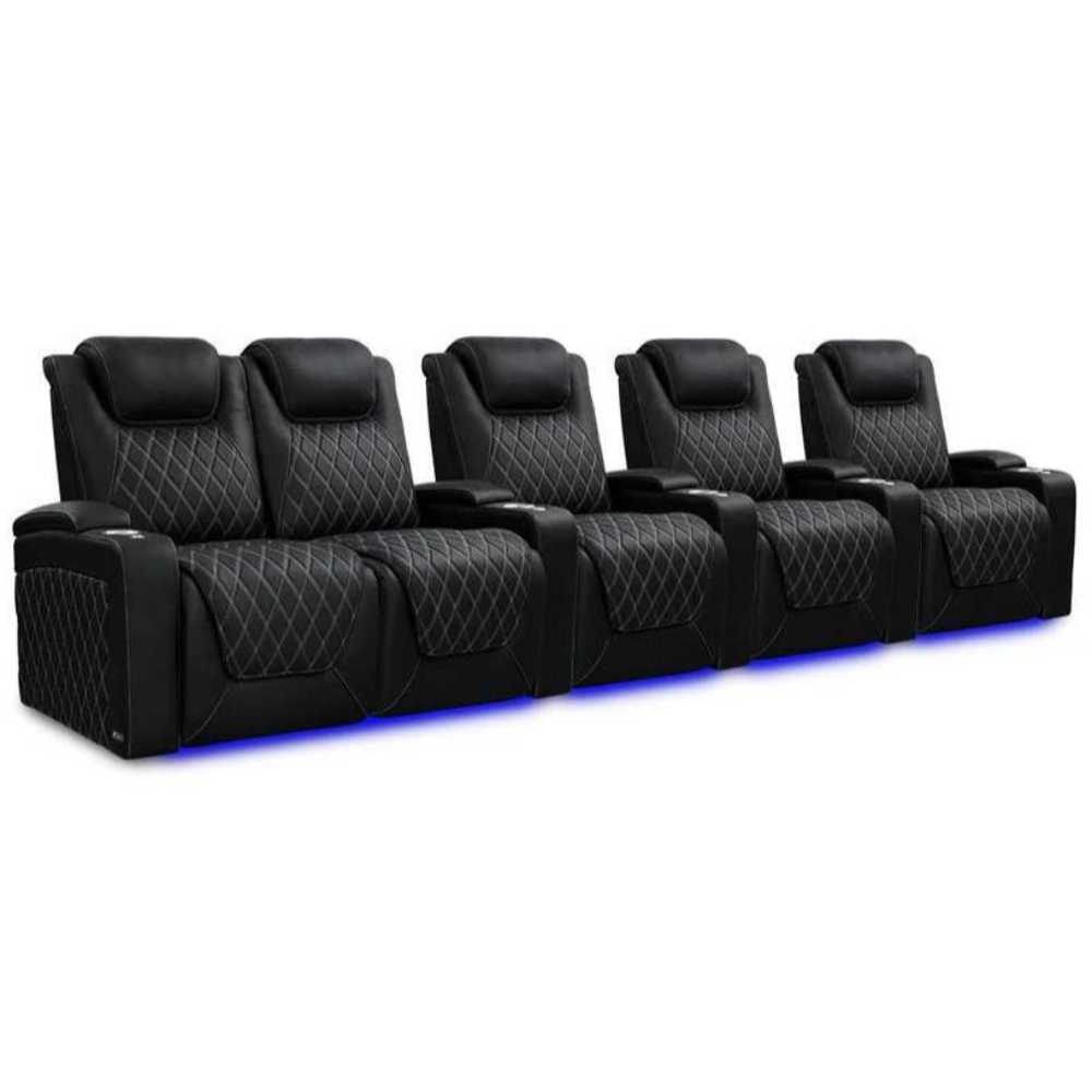 Onyx with Silver Stitching Valencia Oslo Ultimate Edition Home Theater Seating Row of 5 Loveseat Left Width 155 Height 44.5 Depth 38