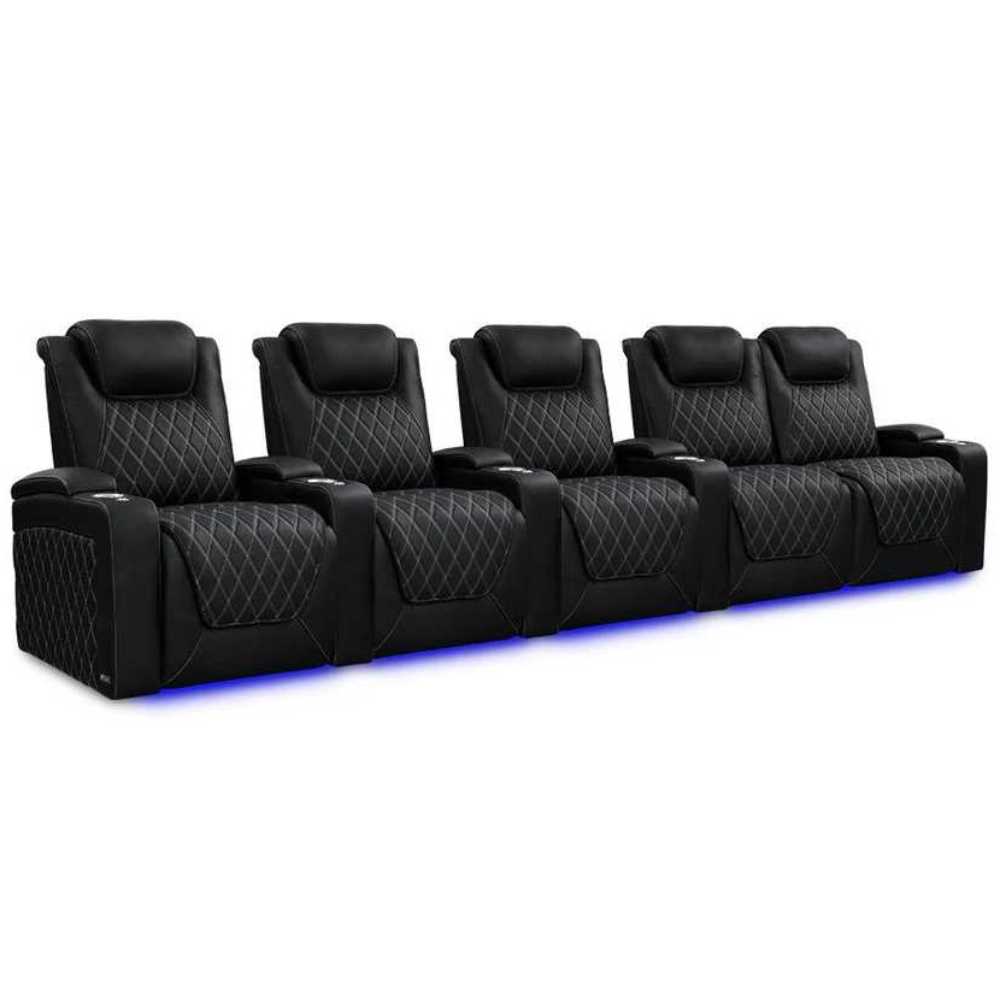 Onyx with Silver Stitching Valencia Oslo Ultimate Edition Home Theater Seating Row of 5 Loveseat Right Width 155 Height 44.5 Depth 38