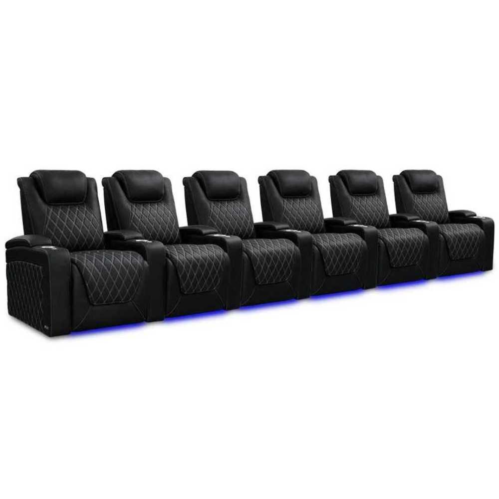 Onyx with Silver Stitching Valencia Oslo Ultimate Edition Home Theater Seating Row of 6 Width 186 Height 44.5 Depth 38