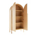 Open Crate & Barrel Annie 38" Natural Storage Cabinet revealing spacious interior shelving for storage and organization