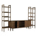 Open cabinet view of Crate & Barrel Tate 124" Walnut Storage Media Console and Bookshelf Set revealing interior storage compartments and shelving