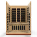 Open front view of Golden Designs Dynamic Bellagio 3 Person Low EMF Far Infrared Sauna showing rows of carbon panels on the back wall and under the bench