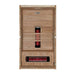 Open front view of Golden Designs Dynamic Santorini 1-2 Person Full Spectrum Near Zero EMF Far Infrared Sauna showing glowing near infrared elements and carbon panels below the bench
