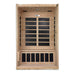 Open front view of Golden Designs Dynamic Venice 2 Person Low EMF Far Infrared Sauna showing carbon panels on the back wall and under the bench