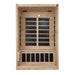 Open front view of Golden Designs Dynamic Venice Elite 2 Person Ultra Low EMF Far Infrared Sauna showing carbon panels on the back wall and under the bench