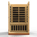 Open front view of Golden Designs Dynamic Vittoria Elite 2 Person Ultra Low EMF Far Infrared Sauna showing carbon panels on the back wall and under the bench