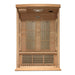 Open front view of Golden Designs Maxxus 2 Person Near Zero EMF Far Infrared Sauna in Hemlock showing carbon panels on the back wall, under the bench and a ceiling light