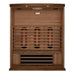 Open front view of Golden Designs Maxxus 3 Person Full Spectrum Infrared Sauna in Red Cedar showing full spectrum heaters on the back wall and under the bench