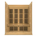 Open front view of Golden Designs Maxxus 4 Person Low EMF Far Infrared Sauna in Hemlock showing four carbon panels on the back wall and heaters under the bench