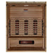 Open front view of Golden Designs Maxxus S-Line 3 Person Full Spectrum Infrared Sauna in Pacific Cedar showing carbon panels on the back wall and a near infrared heater under the bench