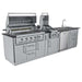 Open grill view of Sunstone Gulf Breeze 10ft Expansive Cabinet Island Package showing cooking grates and side burner