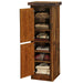 Open view of Fireside Lodge Barnwood Linen Cabinet - 18-Inch Width showing shelves with neatly folded towels and blankets