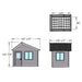 Outdoor Living Today 12×8 Saltbox Studio Outdoor Office is illustrated in a technical diagram showing dimensions, front, side, and top views of the structure