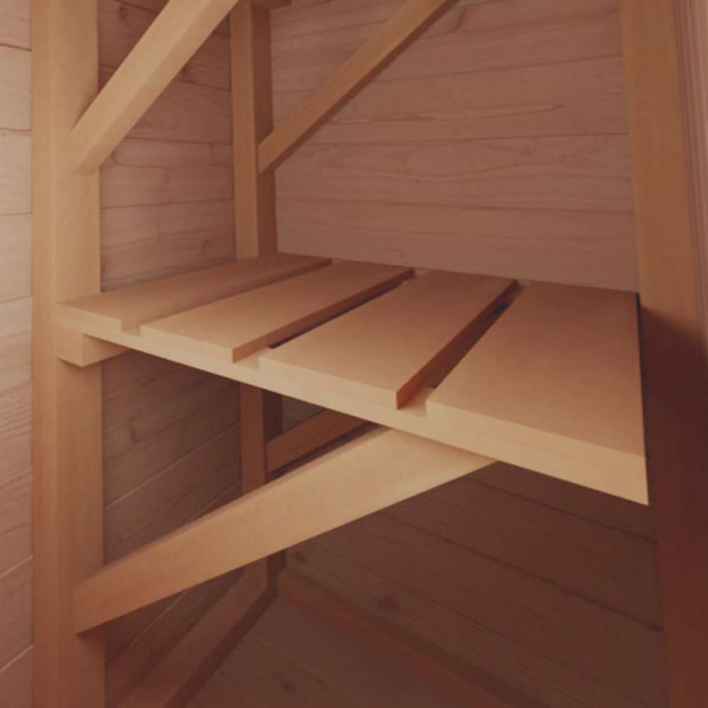 Outdoor Living Today 6ft Western Red Cedar Shed Shelves (Set of 3) are shown in a close-up corner view