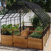 Outdoor Living Today 8×12 Raised Garden Bed features a sturdy wooden structure with a tall black mesh cover sheltering lush vegetable plants